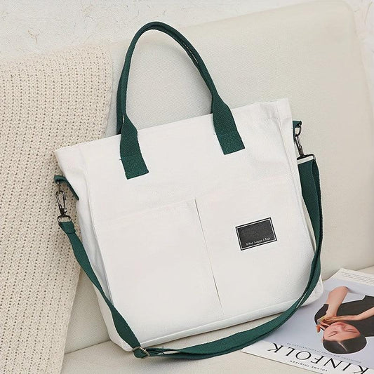 Colorblock Canvas Handbag Preppy Shoulder Bag