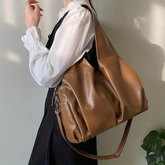 Large Capacity Soft Hobo Bag PU Leather Tote Bag Women's Shoulder Handbag