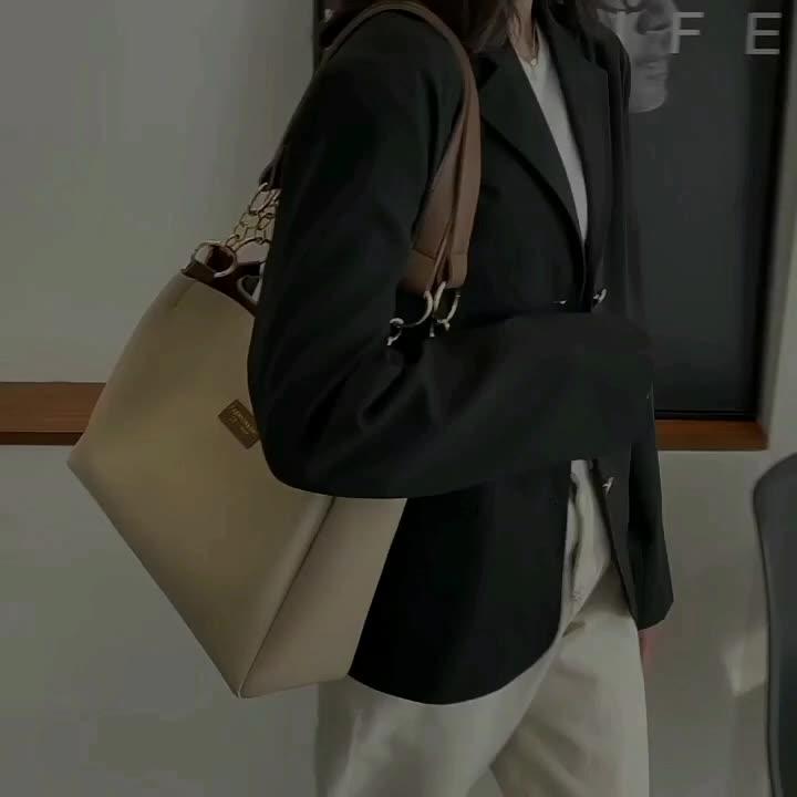 Large Capacity PU Leather Tote Bag Textured Shoulder Bag