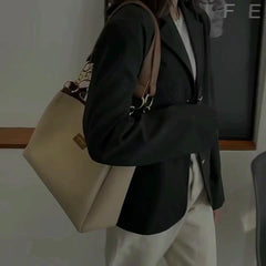 Large Capacity PU Leather Tote Bag Textured Shoulder Bag