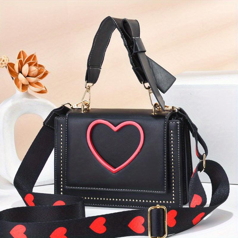 Love Heart Shoulder Bag Stylish Zipper Handbag Detachable Strap