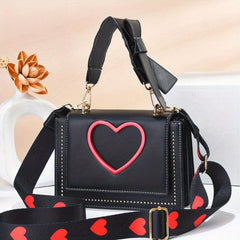 Love Heart Shoulder Bag Stylish Zipper Handbag Detachable Strap