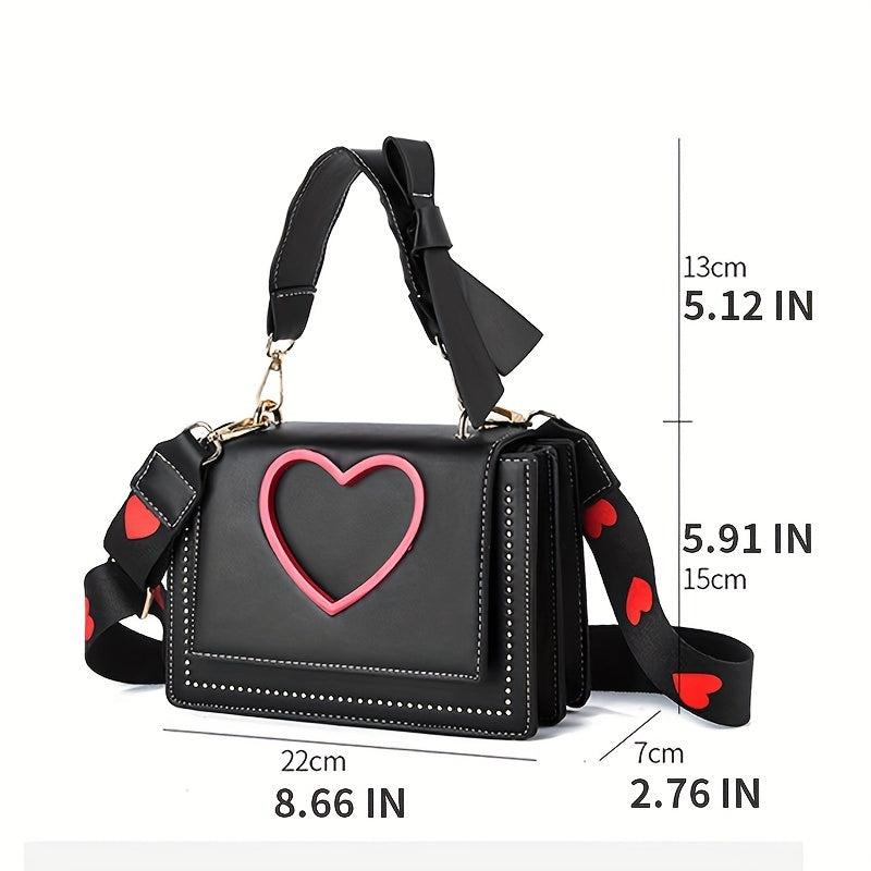 Love Heart Shoulder Bag Stylish Zipper Handbag Detachable Strap