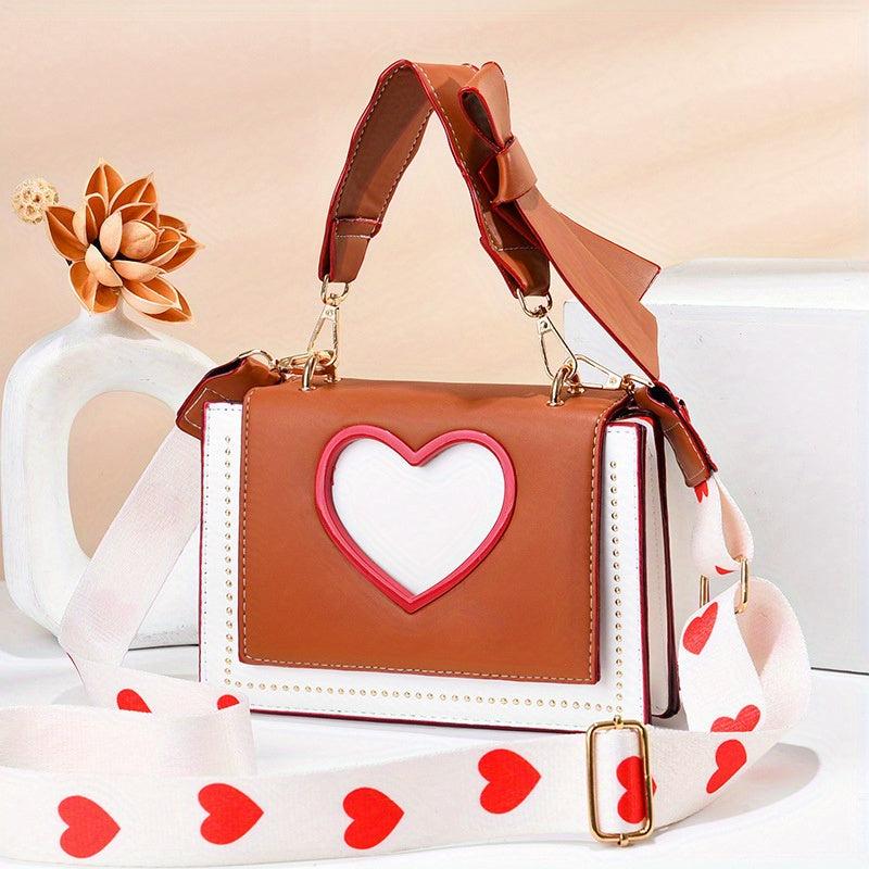 Love Heart Shoulder Bag Stylish Zipper Handbag Detachable Strap