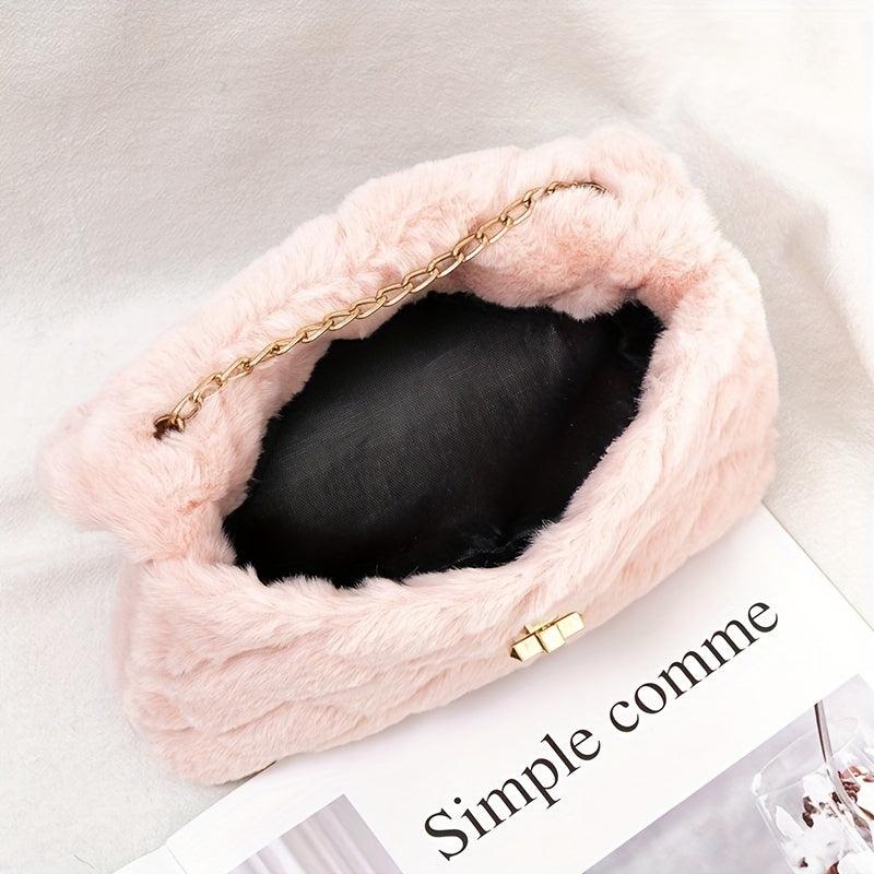 Argyle Pattern Plush Shoulder Bag Classic Turn Lock Bag