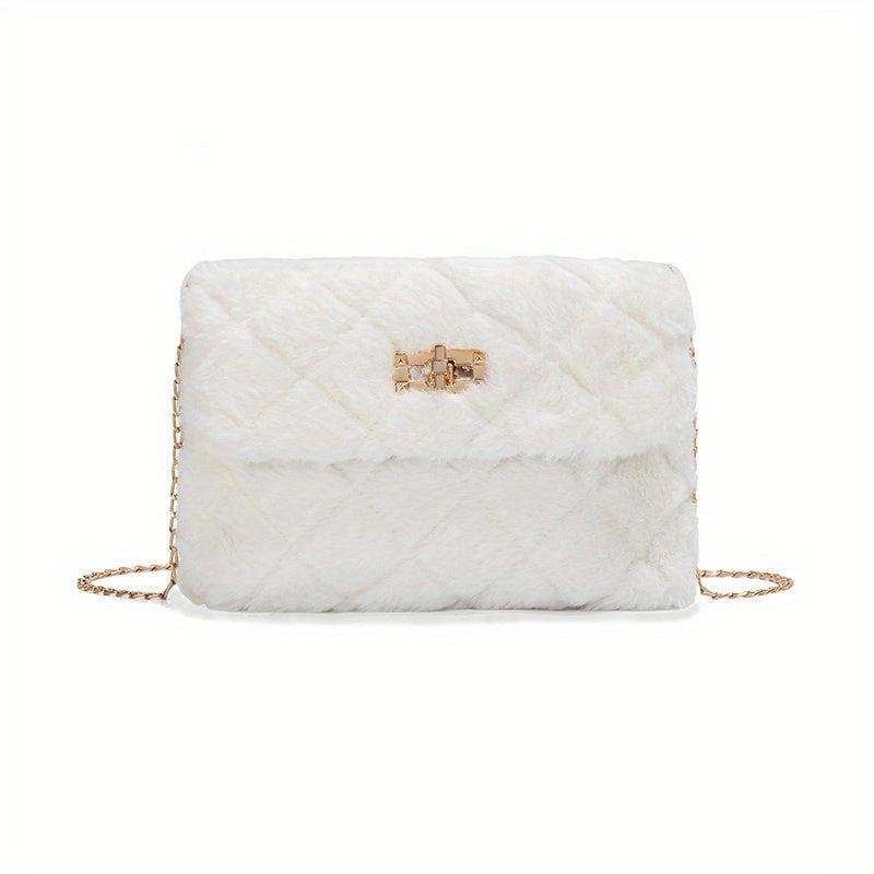 Argyle Pattern Plush Shoulder Bag Classic Turn Lock Bag