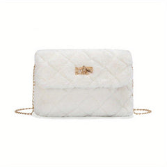Argyle Pattern Plush Shoulder Bag Classic Turn Lock Bag