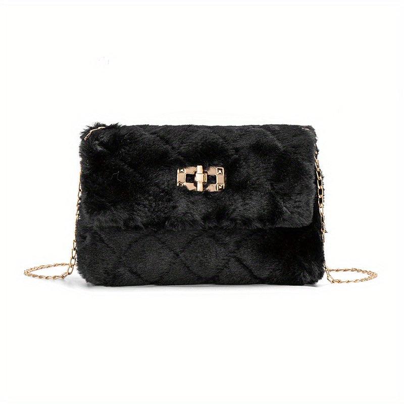 Argyle Pattern Plush Shoulder Bag Classic Turn Lock Bag