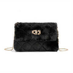 Argyle Pattern Plush Shoulder Bag Classic Turn Lock Bag