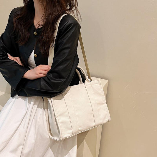 Solid Tote Bag Large Capacity Crossbody Bag Reusable Shopping Bag