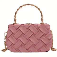 Ruched Square Shoulder Bag Top Handle Handbag Solid Crossbody Bag