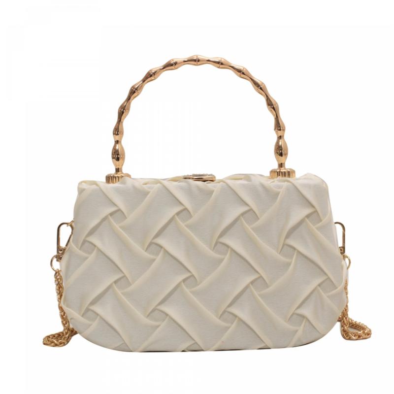 Ruched Square Shoulder Bag Top Handle Handbag Solid Crossbody Bag