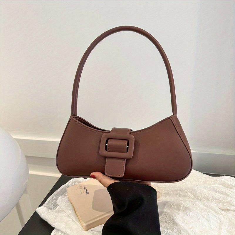 Minimalist Baguette Bag Solid Shoulder Bag Buckle Decor Underarm Purse