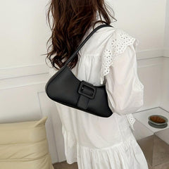 Minimalist Baguette Bag Solid Shoulder Bag Buckle Decor Underarm Purse