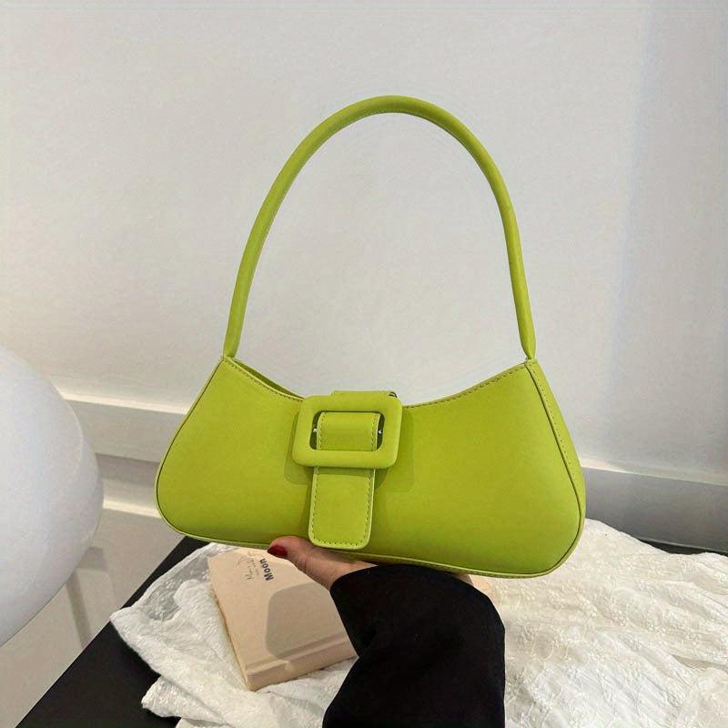 Minimalist Baguette Bag Solid Shoulder Bag Buckle Decor Underarm Purse