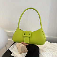Minimalist Baguette Bag Solid Shoulder Bag Buckle Decor Underarm Purse