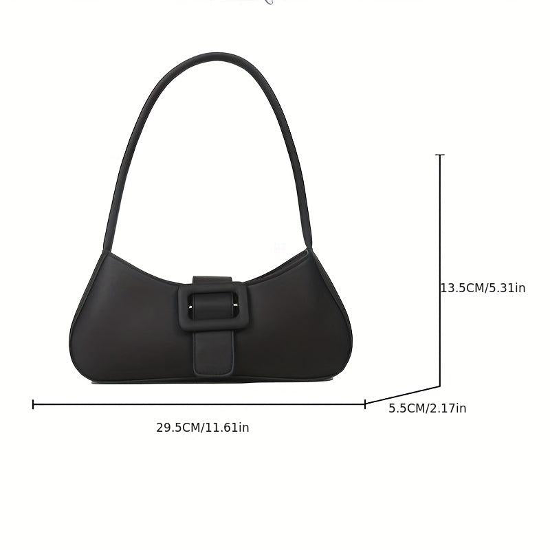 Minimalist Baguette Bag Solid Shoulder Bag Buckle Decor Underarm Purse