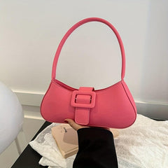Minimalist Baguette Bag Solid Shoulder Bag Buckle Decor Underarm Purse
