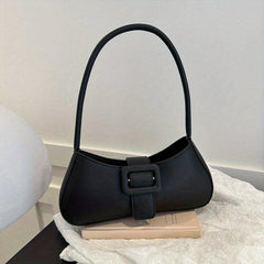 Minimalist Baguette Bag Solid Shoulder Bag Buckle Decor Underarm Purse