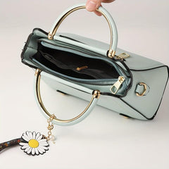 Classic Satchel Bag with Flower Pendant Shoulder Bag for Work