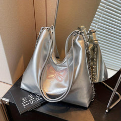 Pink Butterfly Pattern Hobo Bag Y2K Niche Shoulder Bag