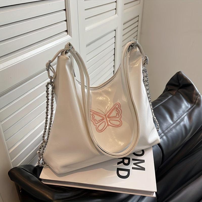 Pink Butterfly Pattern Hobo Bag Y2K Niche Shoulder Bag