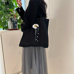 Fading Flowers Print Handbag Large Canvas Shoulder Bag