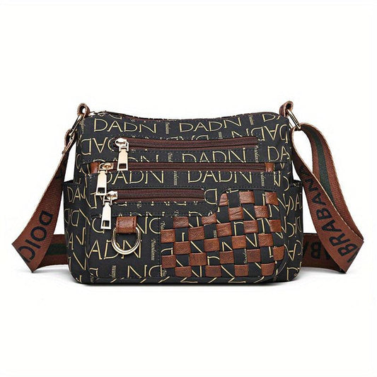 Retro Woven Crossbody Bag Letter Print Shoulder Bag Women's Purse