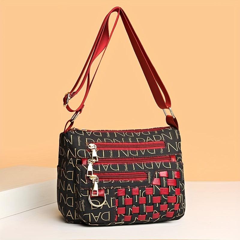 Retro Woven Crossbody Bag Letter Print Shoulder Bag Women's Purse