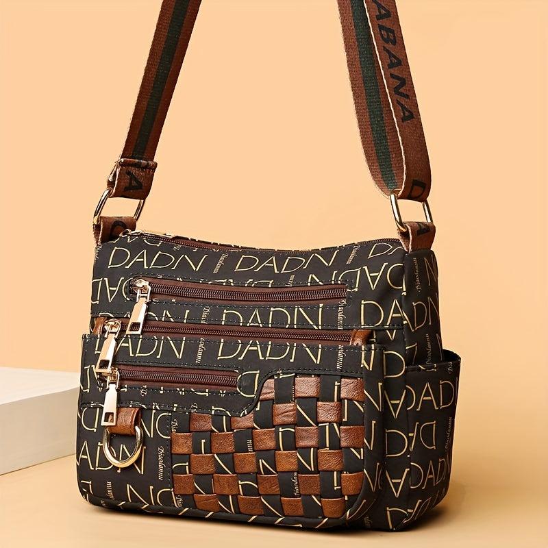 Retro Woven Crossbody Bag Letter Print Shoulder Bag Women's Purse