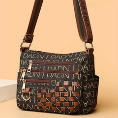 Retro Woven Crossbody Bag Letter Print Shoulder Bag Women's Purse