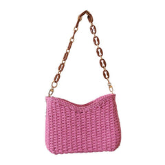 Straw Beach Bag Chain Crossbody Boho Style Braided Shoulder Bag for Women