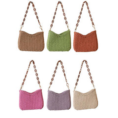 Straw Beach Bag Chain Crossbody Boho Style Braided Shoulder Bag for Women