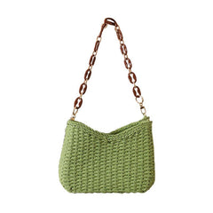 Straw Beach Bag Chain Crossbody Boho Style Braided Shoulder Bag for Women
