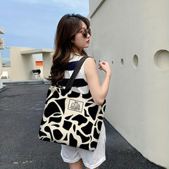 Random Print Canvas Bag Large Capacity Casual Shoulder Handbag