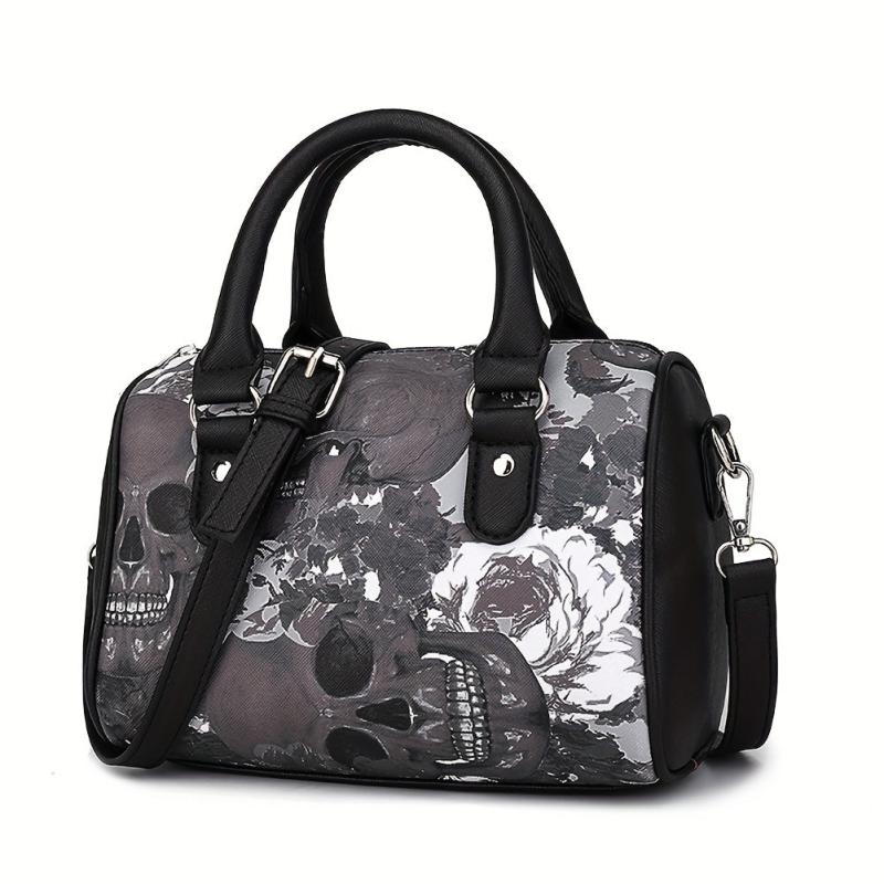 Gothic Style Boston Handbag Halloween Skull Crossbody Bag