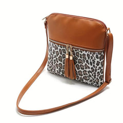 Leopard Print Crossbody Bag with Tassel - Women's Shoulder & Handbag