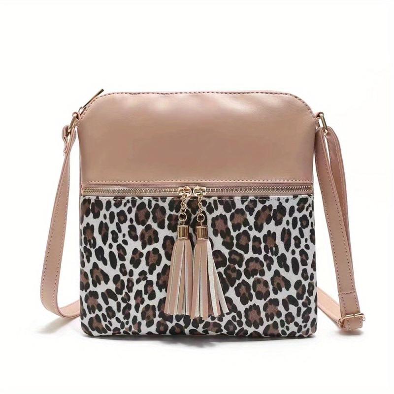 Leopard Print Crossbody Bag with Tassel - Women's Shoulder & Handbag