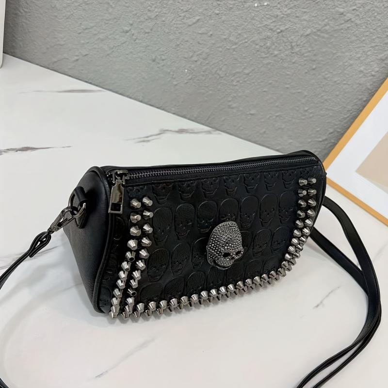 Gothic Skull & Rivets Shoulder Bag Halloween Crossbody Purse