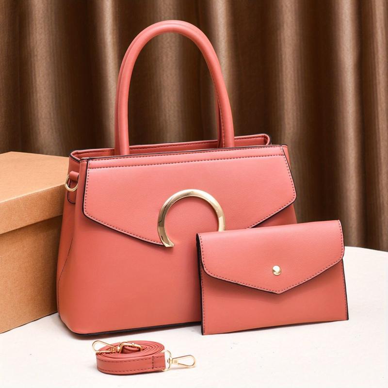 Solid Satchel Bag All Match Handbag With Clutch Pouch