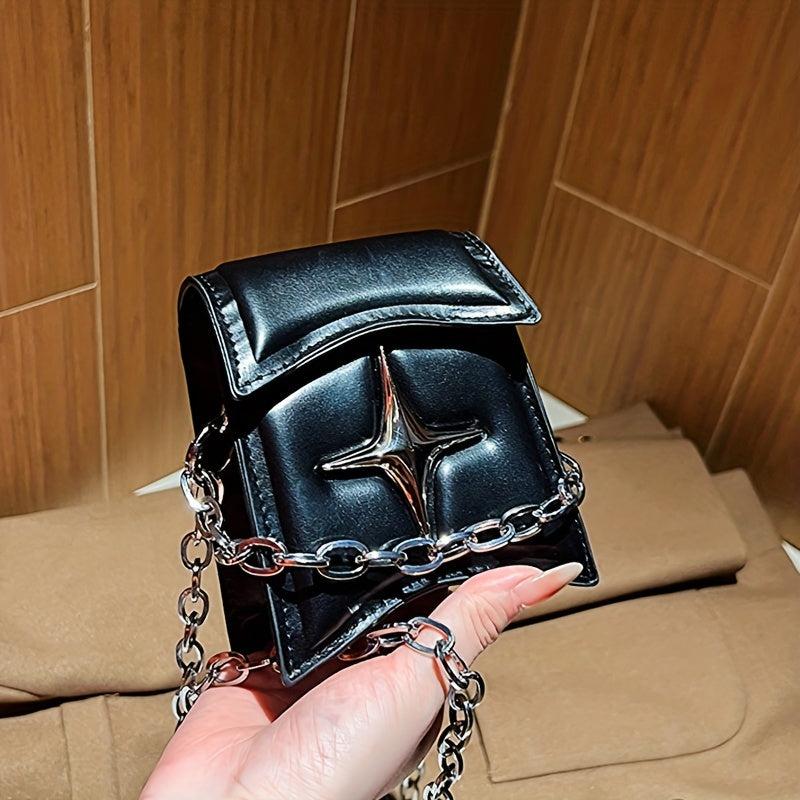 Y2K Metal Star Decor Satchel Bag with Chain Strap