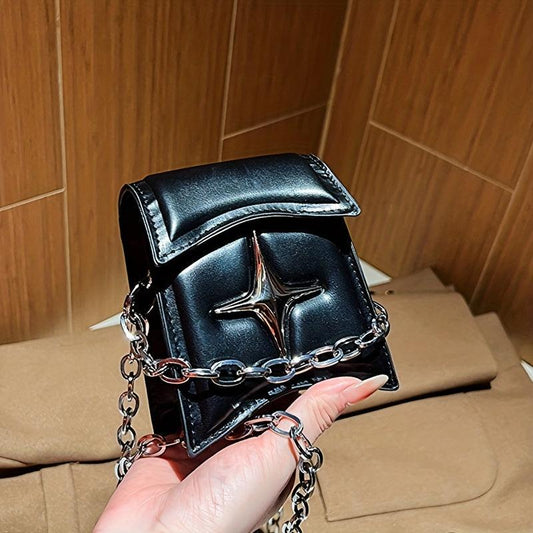 Y2K Metal Star Decor Satchel Bag with Chain Strap