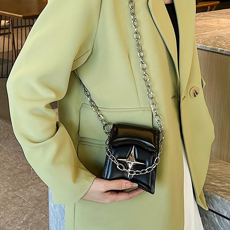 Y2K Metal Star Decor Satchel Bag with Chain Strap