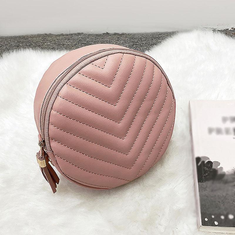 Chevron Quilted Round Bag Chain Crossbody Tassel Decor Purse 6 6 6 6 2 3 Inch
