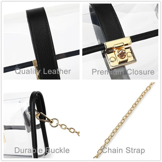 Mini Clear Crossbody Bag Chain Strap Stadium Approved Square Purse