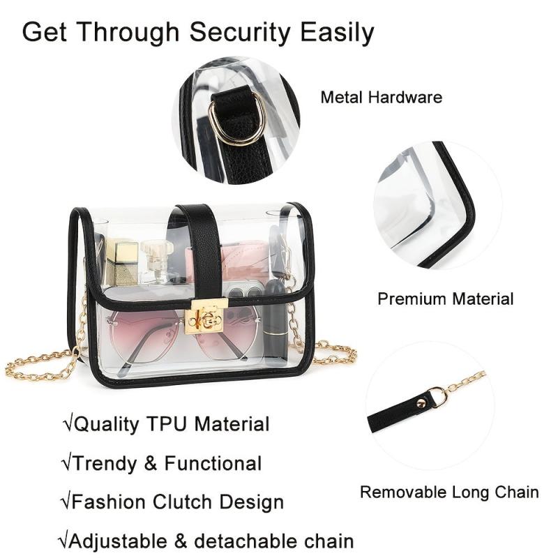 Mini Clear Crossbody Bag Chain Strap Stadium Approved Square Purse