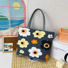 Flower Pattern Canvas Tote Bag Large Capacity Shoulder Bag