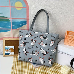 Flower Pattern Canvas Tote Bag Large Capacity Shoulder Bag