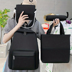 4PCS Pink Backpack Set School Daypack Travel Shoulder Tote Lunch Pencil Bag
