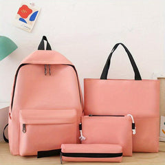 4PCS Pink Backpack Set School Daypack Travel Shoulder Tote Lunch Pencil Bag